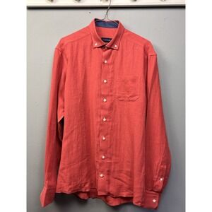 Tailor Store Linen shirt Mens Medium Coral Button Down Preppy Coastal Beach